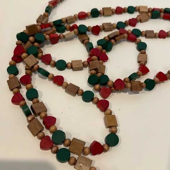 Set of 3. Wooden garland for tree. Each strand about 8 to 9 feet long. - Picture 3 of 4